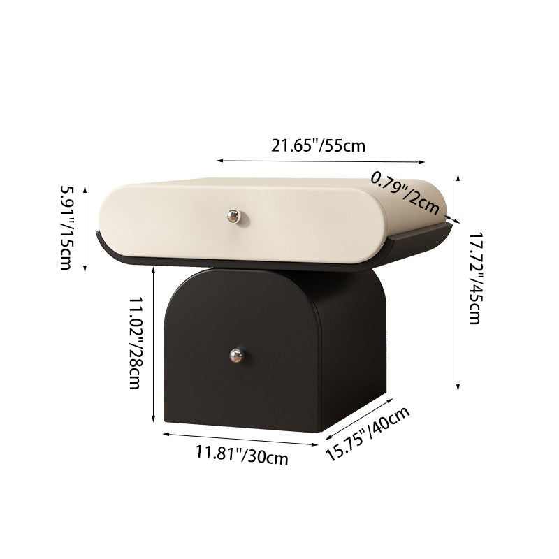 Modern Minimalist Solid Wood Plywood Faux Leather Rounded Nightstand With 2-Drawer Storage For Bedroom