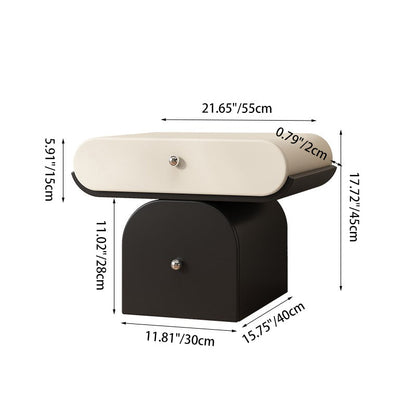 Modern Minimalist Solid Wood Plywood Faux Leather Rounded Nightstand With 2-Drawer Storage For Bedroom