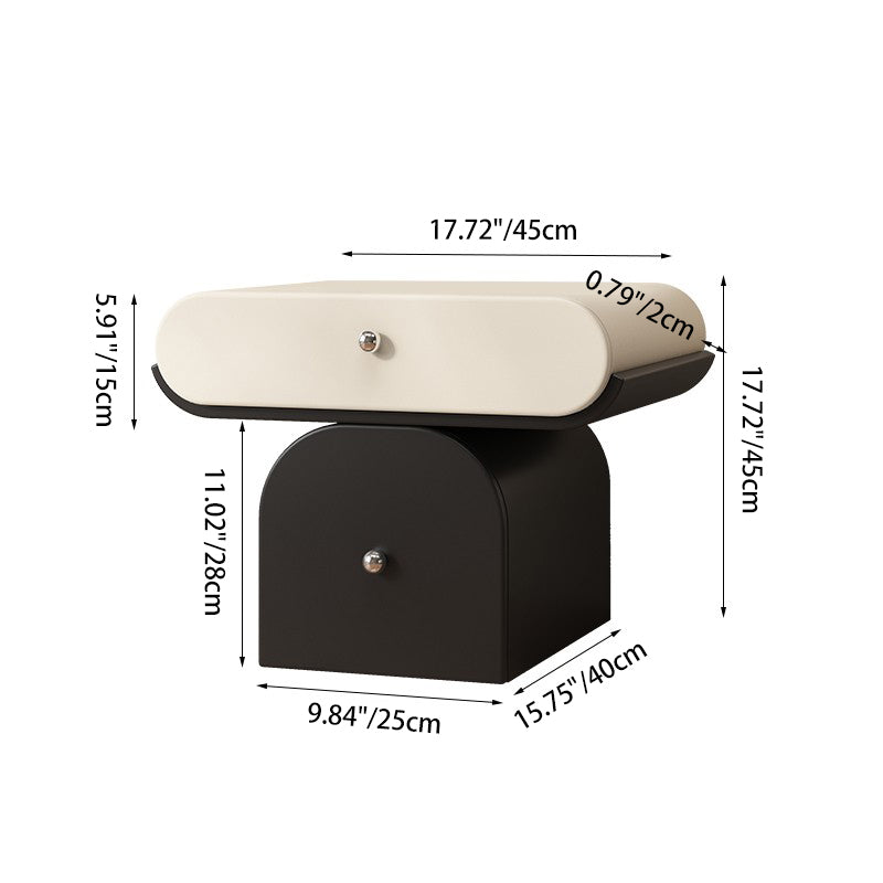 Modern Minimalist Solid Wood Plywood Faux Leather Rounded Nightstand With 2-Drawer Storage For Bedroom