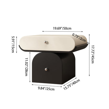 Modern Minimalist Solid Wood Plywood Faux Leather Rounded Nightstand With 2-Drawer Storage For Bedroom