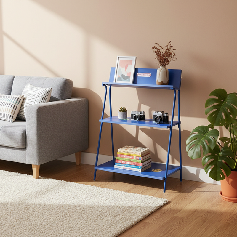 Modern Minimalist Rectangular Carbon Steel MDF Display Rack 3-Tier For Living Room