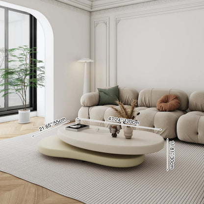 Modern Minimalist Oval Bean-Shaped MDF Rotatable Coffee Table 2-Tier For Living Room