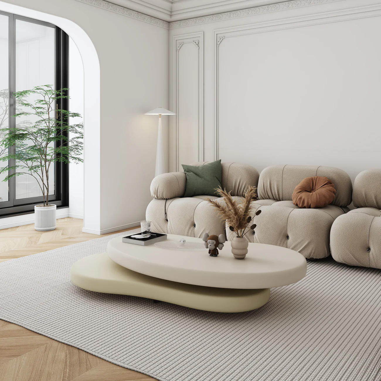 Modern Minimalist Oval Bean-Shaped MDF Rotatable Coffee Table 2-Tier For Living Room
