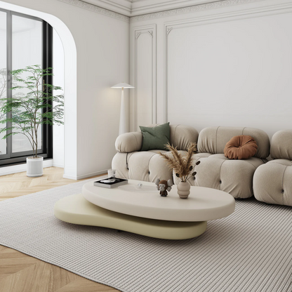 Modern Minimalist Oval Bean-Shaped MDF Rotatable Coffee Table 2-Tier For Living Room