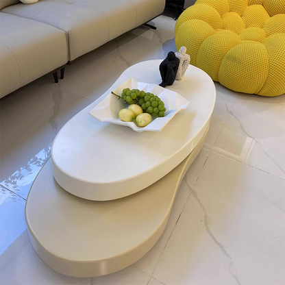 Modern Minimalist Oval Bean-Shaped MDF Rotatable Coffee Table 2-Tier For Living Room