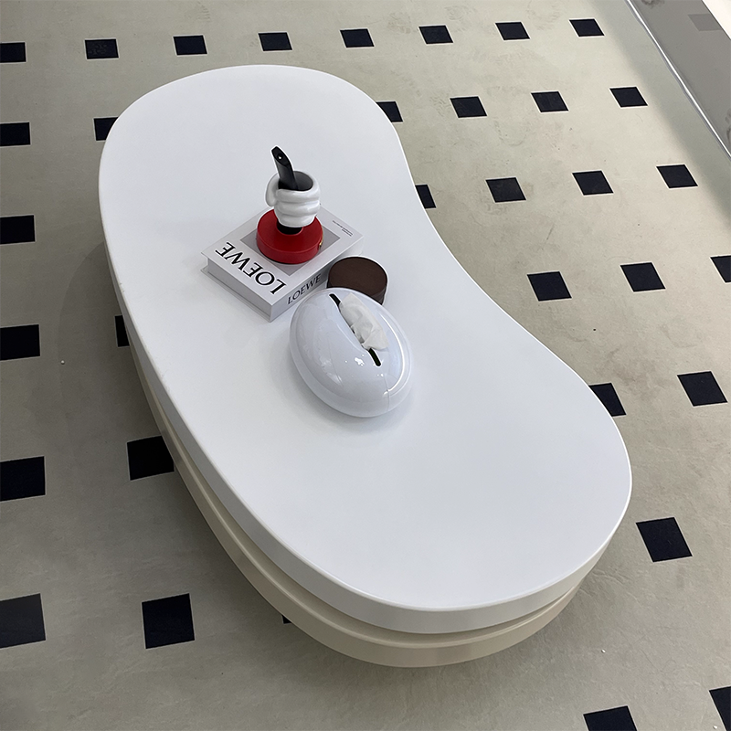 Modern Minimalist Oval Bean-Shaped MDF Rotatable Coffee Table 2-Tier For Living Room