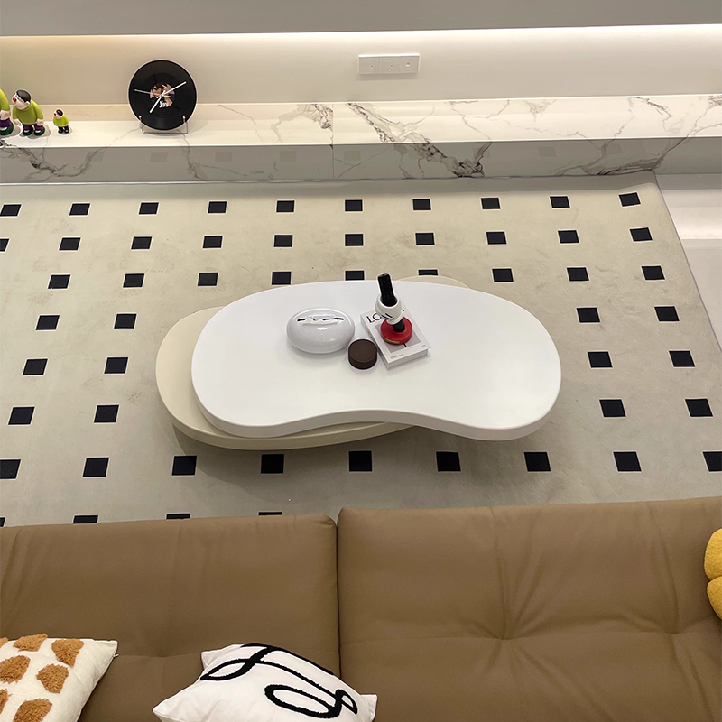 Modern Minimalist Oval Bean-Shaped MDF Rotatable Coffee Table 2-Tier For Living Room