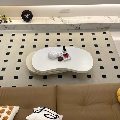 Modern Minimalist Oval Bean-Shaped MDF Rotatable Coffee Table 2-Tier For Living Room