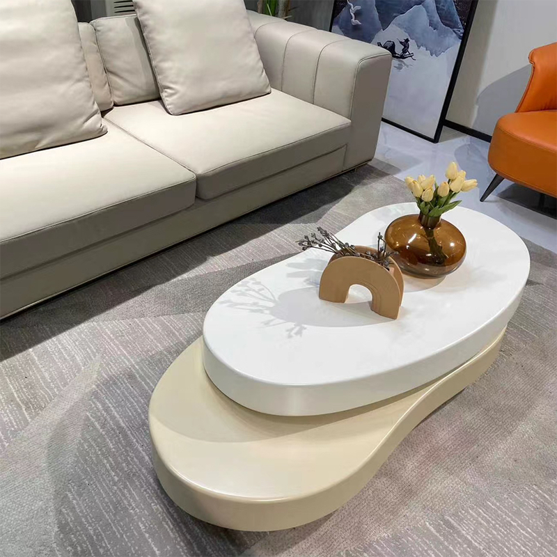 Modern Minimalist Oval Bean-Shaped MDF Rotatable Coffee Table 2-Tier For Living Room