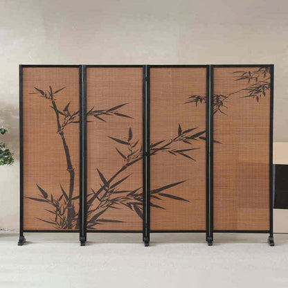 Traditional Chinese Rectangular Bamboo Pattern Solid Wood Bamboo Room Divider For Living Room