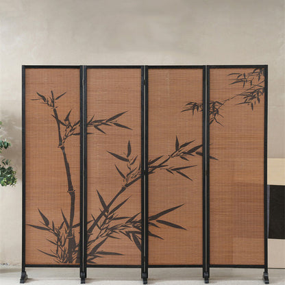 Traditional Chinese Rectangular Bamboo Pattern Solid Wood Bamboo Room Divider For Living Room