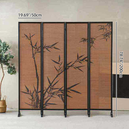Traditional Chinese Rectangular Bamboo Pattern Solid Wood Bamboo Room Divider For Living Room