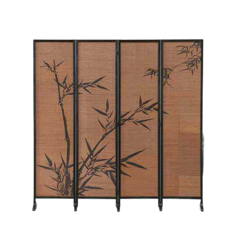 Traditional Chinese Rectangular Bamboo Pattern Solid Wood Bamboo Room Divider For Living Room