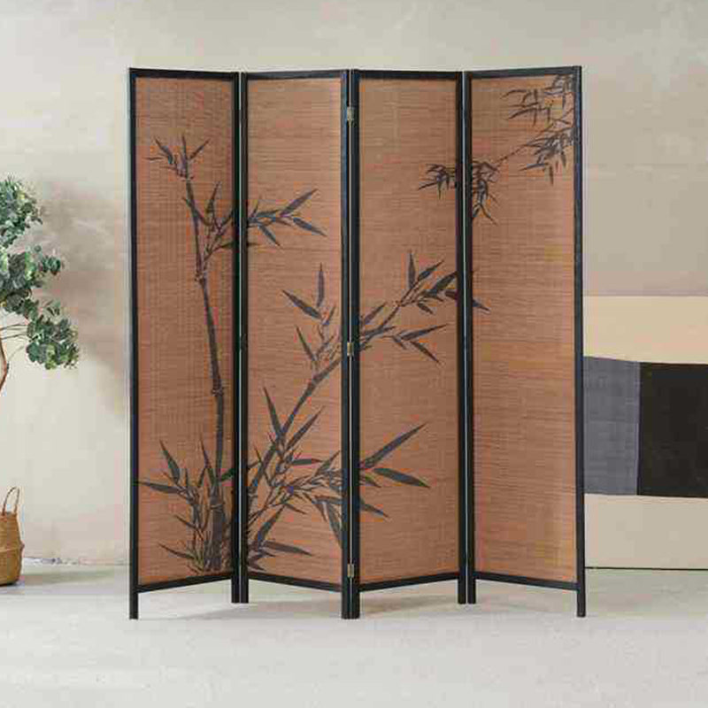 Traditional Chinese Rectangular Bamboo Pattern Solid Wood Bamboo Room Divider For Living Room