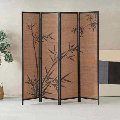Traditional Chinese Rectangular Bamboo Pattern Solid Wood Bamboo Room Divider For Living Room