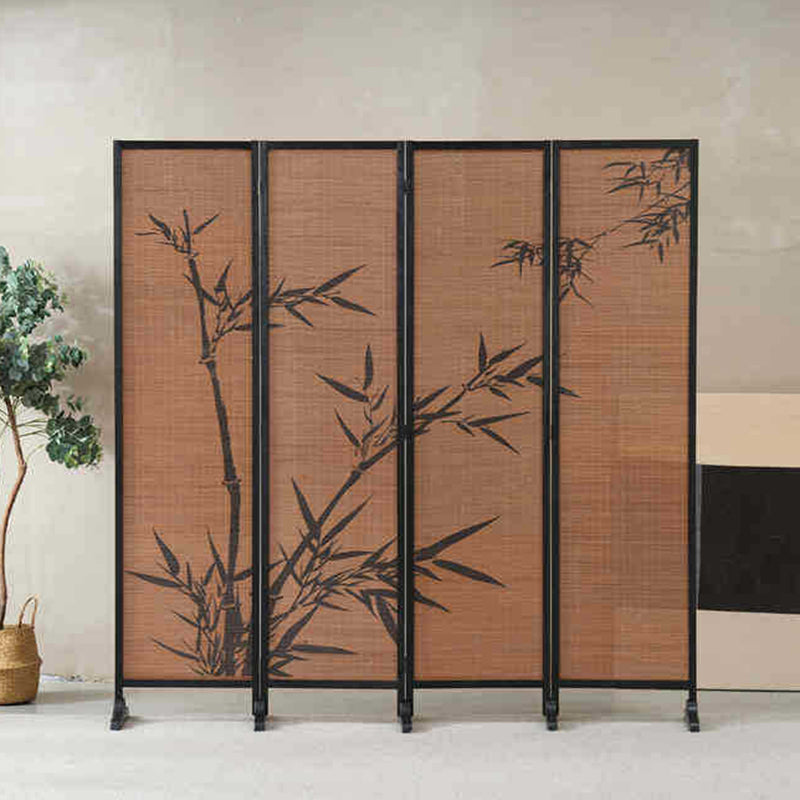 Traditional Chinese Rectangular Bamboo Pattern Solid Wood Bamboo Room Divider For Living Room
