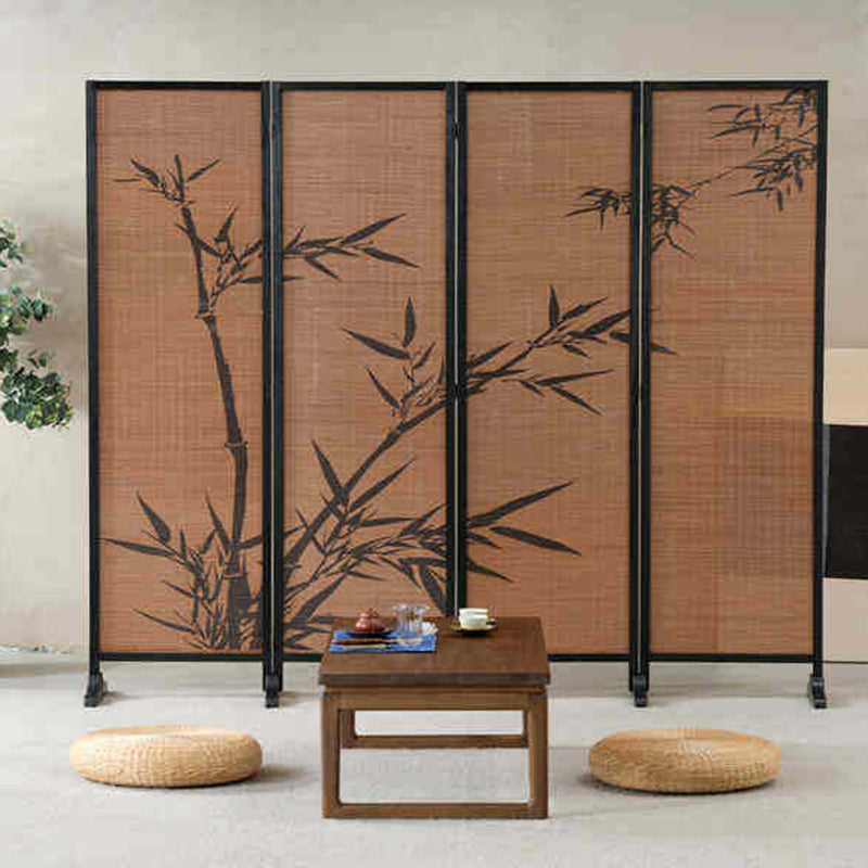 Traditional Chinese Rectangular Bamboo Pattern Solid Wood Bamboo Room Divider For Living Room