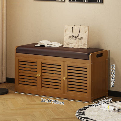 Modern Minimalist Rectangular Bamboo Faux Leather Shoe Bench 2/3/4-Cabinet For Entryway