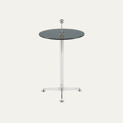 Modern Minimalist Round Tempered Glass Stainless Steel Coffee Table 1-Tier For Living Room