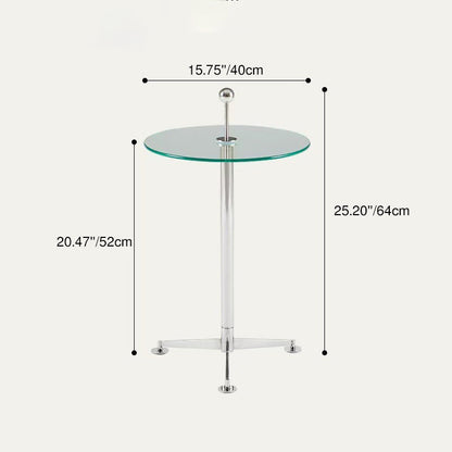 Modern Minimalist Round Tempered Glass Stainless Steel Coffee Table 1-Tier For Living Room