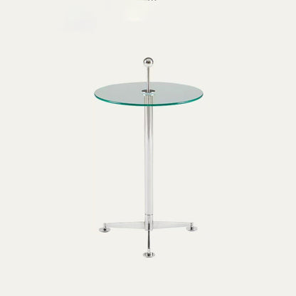 Modern Minimalist Round Tempered Glass Stainless Steel Coffee Table 1-Tier For Living Room