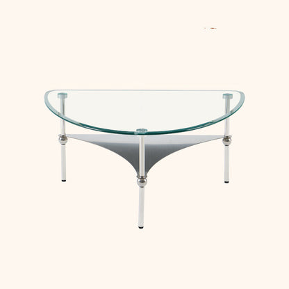 Modern Minimalist Oval-Triangular Rounded-Corner Stainless Steel Tempered Glass Coffee Table Set 2-Tier For Living Room