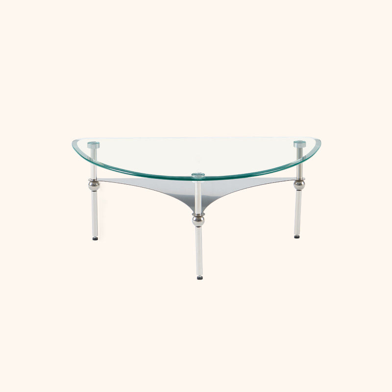 Modern Minimalist Oval-Triangular Rounded-Corner Stainless Steel Tempered Glass Coffee Table Set 2-Tier For Living Room