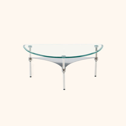 Modern Minimalist Oval-Triangular Rounded-Corner Stainless Steel Tempered Glass Coffee Table Set 2-Tier For Living Room