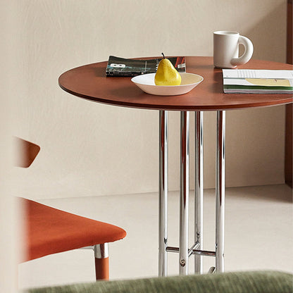 Modern Minimalist Round Bent-tube Plywood Wrought Iron Dining Table For 2 Seats