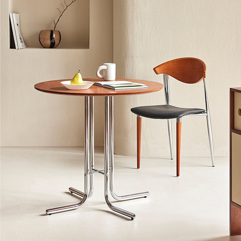 Modern Minimalist Round Bent-tube Plywood Wrought Iron Dining Table For 2 Seats
