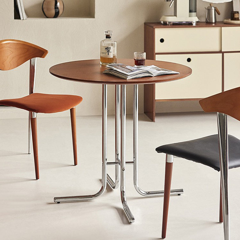 Modern Minimalist Round Bent-tube Plywood Wrought Iron Dining Table For 2 Seats