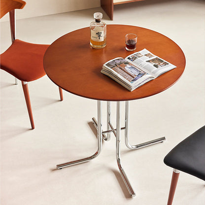 Modern Minimalist Round Bent-tube Plywood Wrought Iron Dining Table For 2 Seats