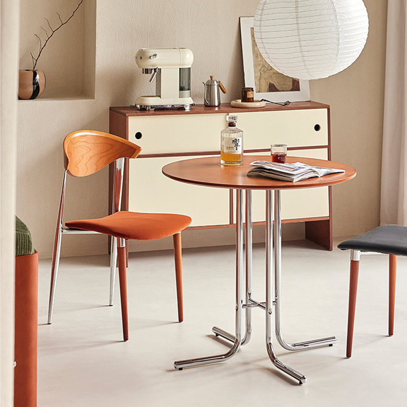Modern Minimalist Round Bent-tube Plywood Wrought Iron Dining Table For 2 Seats