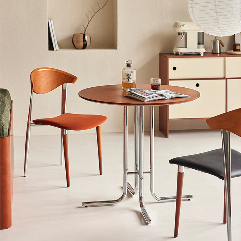 Modern Minimalist Round Bent-tube Plywood Wrought Iron Dining Table For 2 Seats