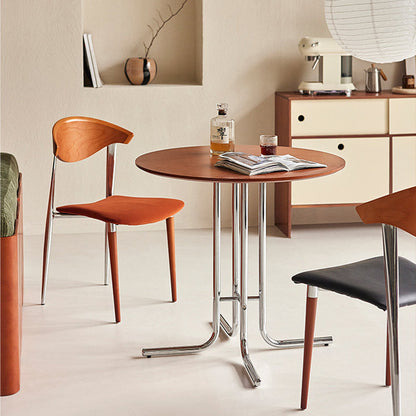 Modern Minimalist Round Bent-tube Plywood Wrought Iron Dining Table For 2 Seats