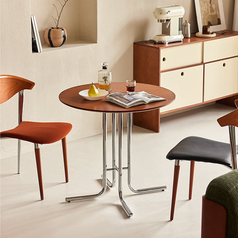 Modern Minimalist Round Bent-tube Plywood Wrought Iron Dining Table For 2 Seats