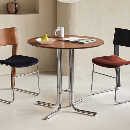 Modern Minimalist Round Bent-tube Plywood Wrought Iron Dining Table For 2 Seats