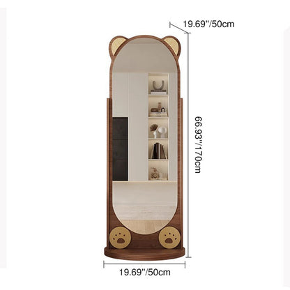 Contemporary Creative Bear-Shaped Rectangular Rubberwood Rotatable Storage Shelf 3-Tier With Mirror For Bedroom