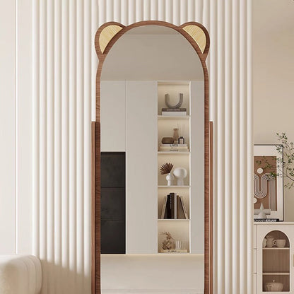Contemporary Creative Bear-Shaped Rectangular Rubberwood Rotatable Storage Shelf 3-Tier With Mirror For Bedroom