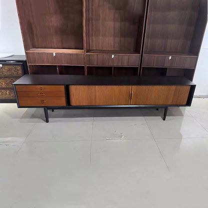 Contemporary Retro Solid Ash Wood & Plywood Rectangular TV Stand With 3 Drawers & 3 Shelves For Living Room