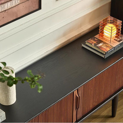 Contemporary Retro Solid Ash Wood & Plywood Rectangular TV Stand With 3 Drawers & 3 Shelves For Living Room