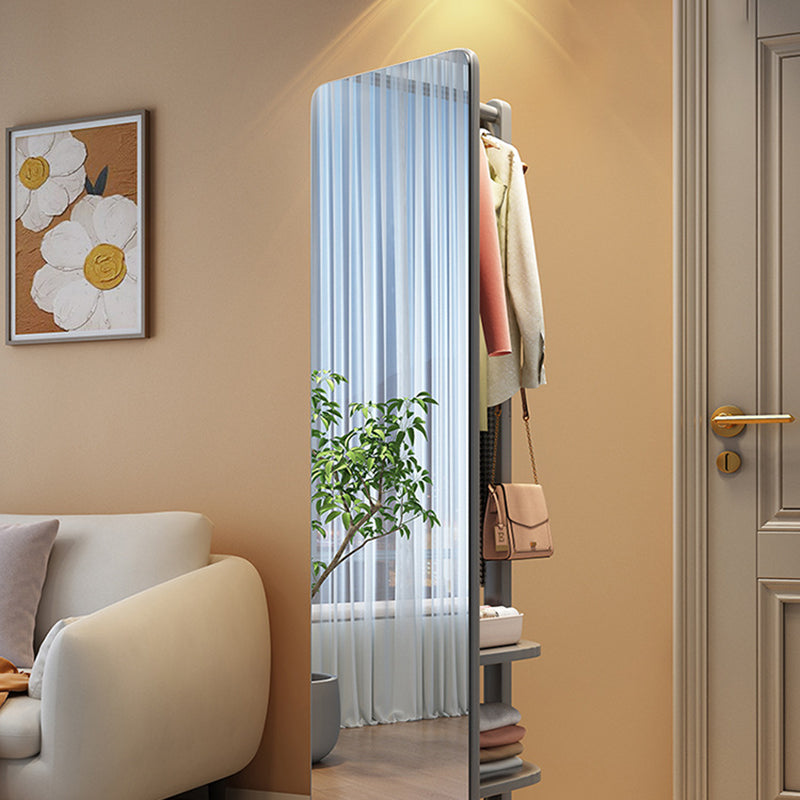Modern Minimalist Rectangular Solid Wood Rotatable Movable Hall Tree With Mirror & 3-Tier Storage For Bedroom & Entryways