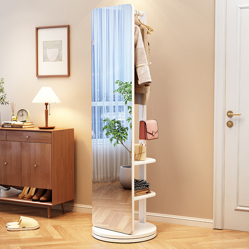 Modern Minimalist Rectangular Solid Wood Rotatable Movable Hall Tree With Mirror & 3-Tier Storage For Bedroom & Entryways
