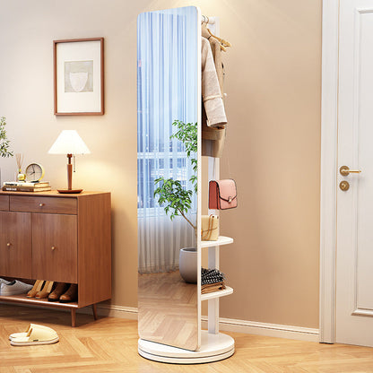 Modern Minimalist Rectangular Solid Wood Rotatable Movable Hall Tree With Mirror & 3-Tier Storage For Bedroom & Entryways