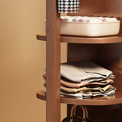 Modern Minimalist Rectangular Solid Wood Rotatable Movable Hall Tree With Mirror & 3-Tier Storage For Bedroom & Entryways