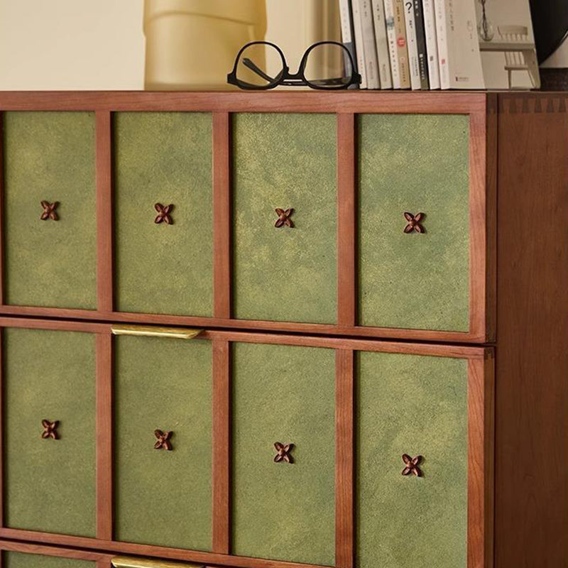Contemporary Retro Cherry Wood Rectangular Storage Cabinet With 4 Drawers For Living Room