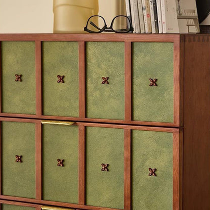 Contemporary Retro Cherry Wood Rectangular Storage Cabinet With 4 Drawers For Living Room