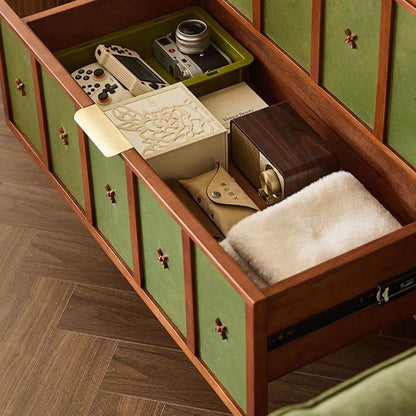 Contemporary Retro Cherry Wood Rectangular Storage Cabinet With 4 Drawers For Living Room