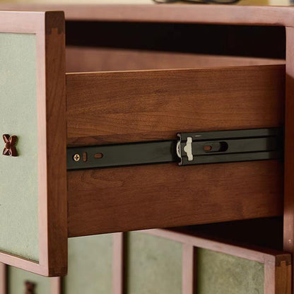 Contemporary Retro Cherry Wood Rectangular Storage Cabinet With 4 Drawers For Living Room