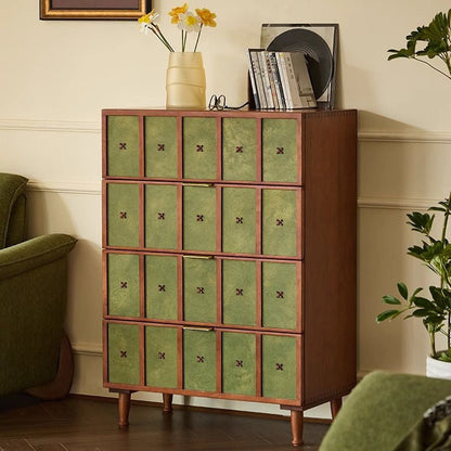 Contemporary Retro Cherry Wood Rectangular Storage Cabinet With 4 Drawers For Living Room